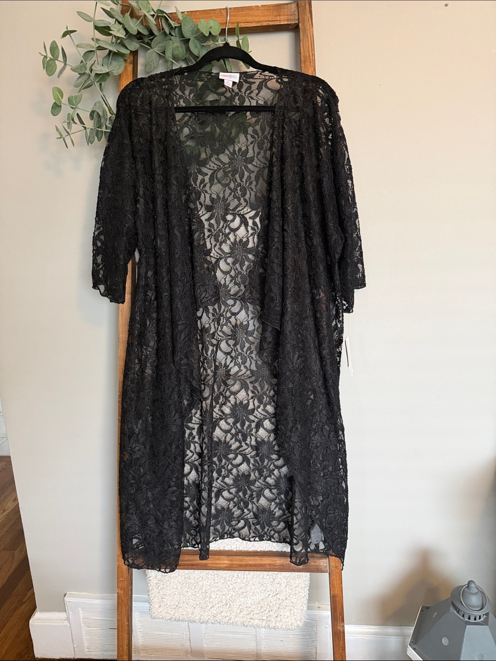 LuLaRoe Black Floral Lace Kimono Duster